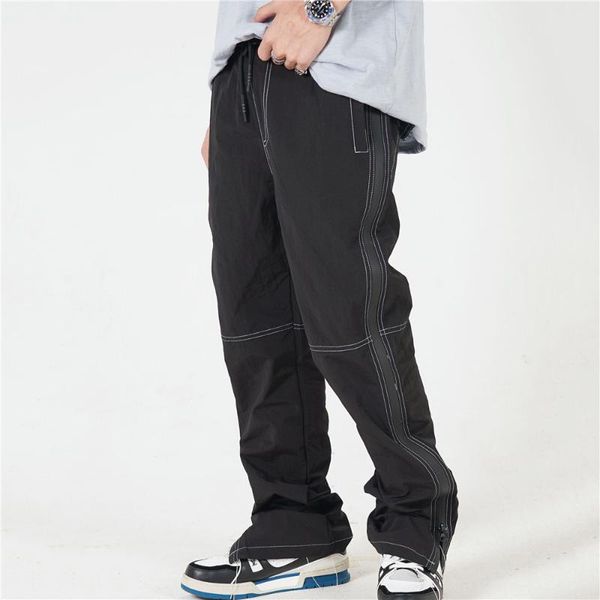 

men's pants soft polyester quick dry oversized hip hop streetwear vintage pant joggers casual trousers, Black