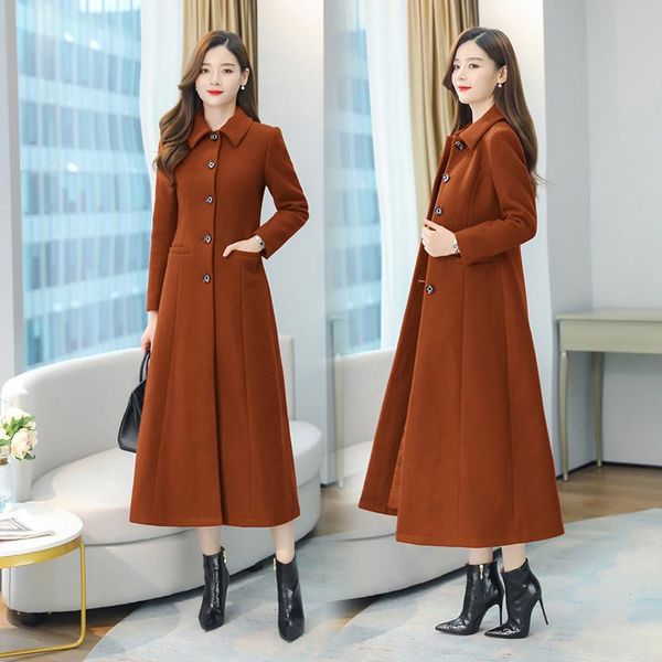 

women's wool & blends retro woolen coat women single-breasted lapel elegant thick long overcoat 21 winter plus size jacket female cx184, Black