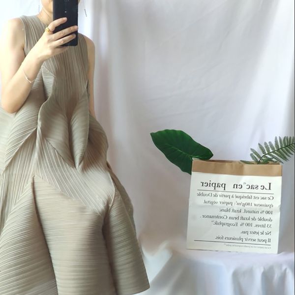 

casual dresses miyake pleated dress women es summer long lantern large size loose sleeveless bud sunes zjb5, Black;gray
