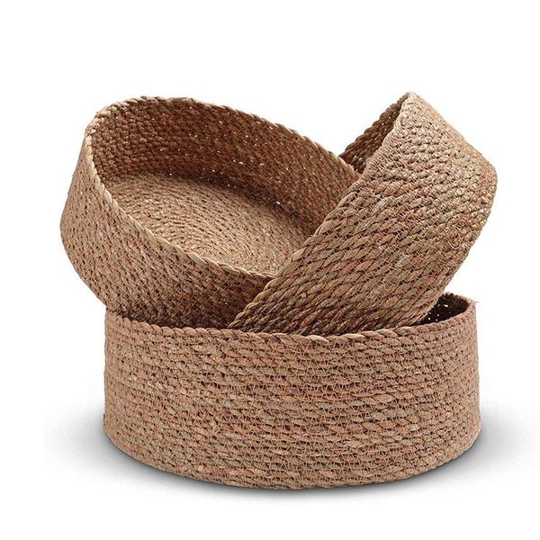 

storage baskets basket weaving cosmetics table rattan knitting round box