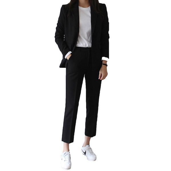 

women's tracksuits 2 pieces set women suit female formal suits 2021 spring autumn long sleeve small blazer jacket trousers casual w106, Gray