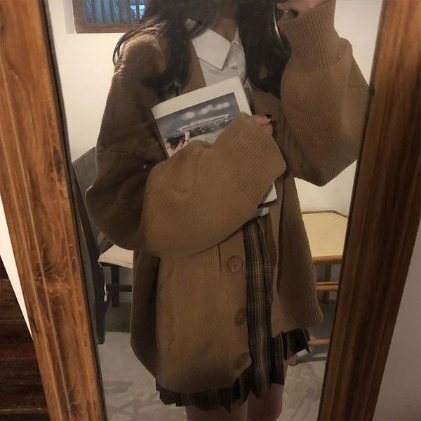 

women's knits & tees korean style women autumn 2021 vintage cardigan sweater coat female outwear long sleeve knitted womens (x106, White