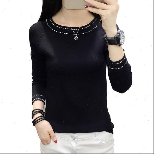 

autumn winter roupas feminina korean pullover sweaters women long sleeve o neck stripe slim jumper for women pull femme, White;black