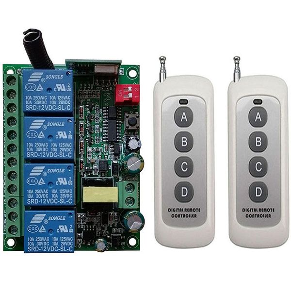 

smart home control 500m rf remote ac 220v 10a 4ch relay receiver large range for universal garage/curtain/light/door/signal transmission