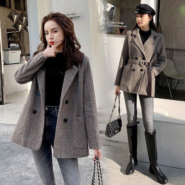 

women's wool & blends qianniaoge waist woollen overcoat autumn and winter dress 2021 korean version thickened medium long woolen suit, Black