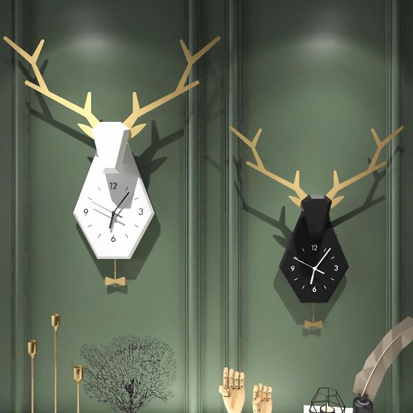 

3d large wall clock modern design wall deer hanging novelty wrought retro chic antique loft style home decoration