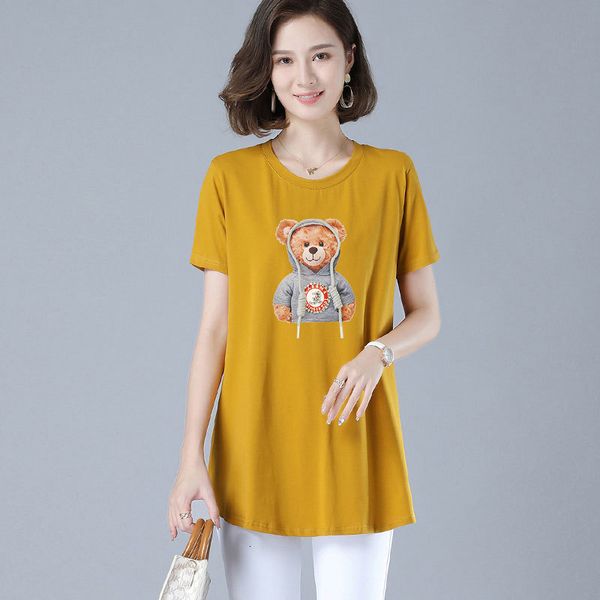 

women's polos women short sleeve t-shirt summer casual fashion cute little bear print large size loose cotton vd3j, White