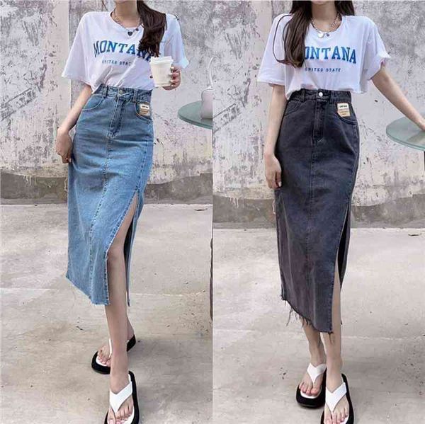 

skirts women summer mid length slim wrap hip high waist black split denim skirt jeans korean fashion retro faldas mujer