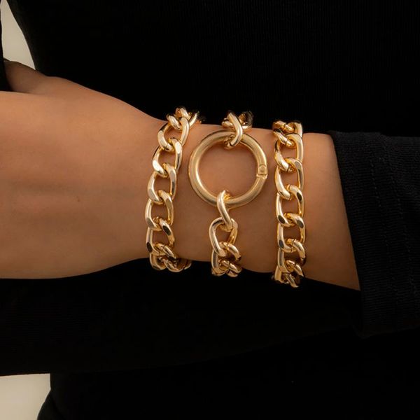 

lacteo 3 pcs/set round circle bangle bracelet for women 2021 fashion trendy aluminum chain daily life neck decoration jewelry, Black