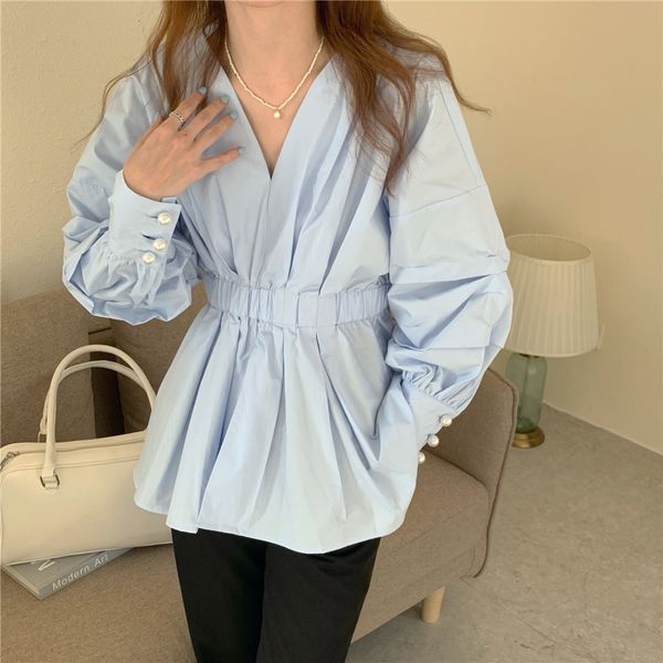 

women's tanks & camis hzirip loose blouse with v-neck cleavage, for lady, office, casual, slim, summer, elastic waist, girls, short , r, White