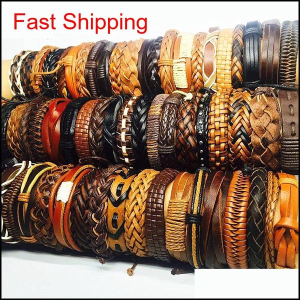 

wholesale bulk lots 50pcs/pack mix black brown men's women's retro handmade real leather sur jllgvp dayupshop, Golden;silver