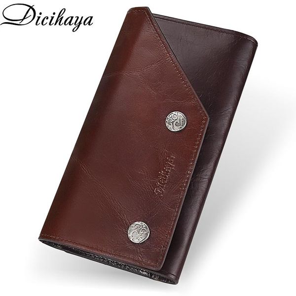 

dicihaya luxury designer men wallet genuine leather longwallets male hasp vintage purse coin pouch multi-functional cards pocket, Red;black