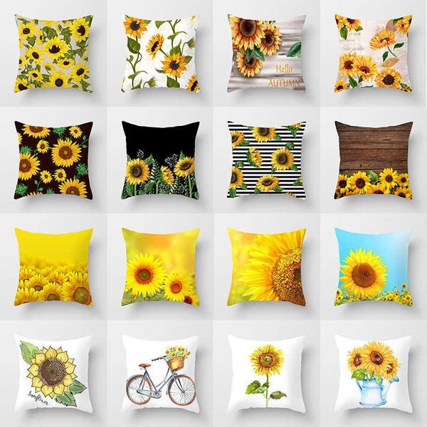 3D-Sonnenblumen-Kissenbezüge, dekorative Kissenbezüge, handbemalte Blumen-Überwurf-Kissenbezug, Sofa-Sitz, Heimdekoration, A05