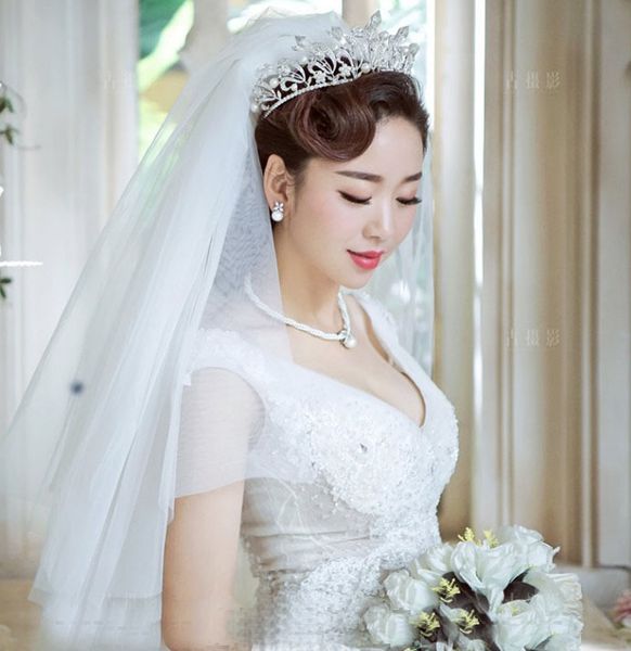 

european style retro bridal jewelry headpieces crystal headdress pearl hair accessories baroque queen princess icicle big crown, Silver
