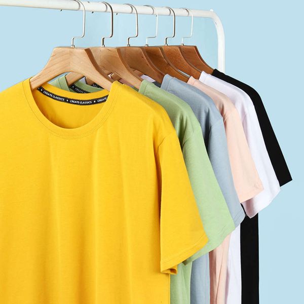 

2021 summer cotton round neck short sleeve casual korean youth couple t-shirt simple solid color t-shirt, White;black