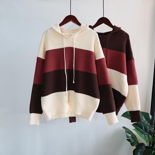 

women's sweaters dayifun autumn winter sweater women leisure hoodies woman pullovers striped jumper teen girl knit drawstring hooded sw, White;black
