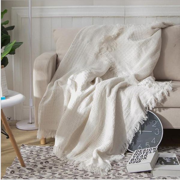 

blankets cutelife white grid cotton knitted throw blanket double-sided travel robe throws nordic sofa bed living room decorative