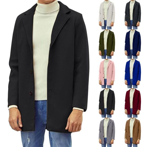 

men's trench coats men winter wool coat 2021 fashion solid color blends woolen pea male overcoat long jacket, Tan;black