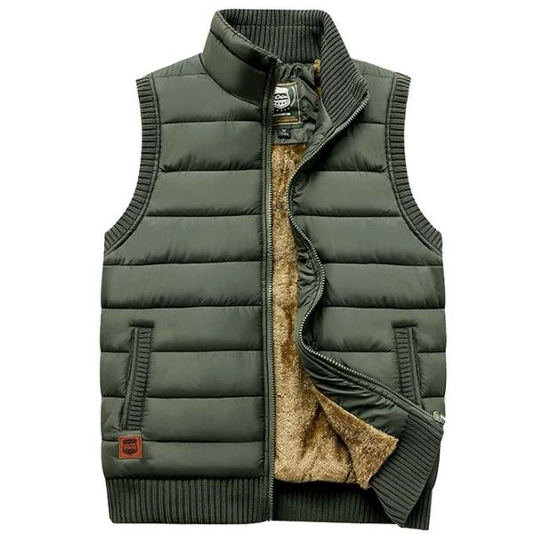 Marca addensare inverno uomo gilet con cerniera cappotto caldo giacca senza maniche casual in pile gilet maschile cappotto verde militare gilet nero 211108