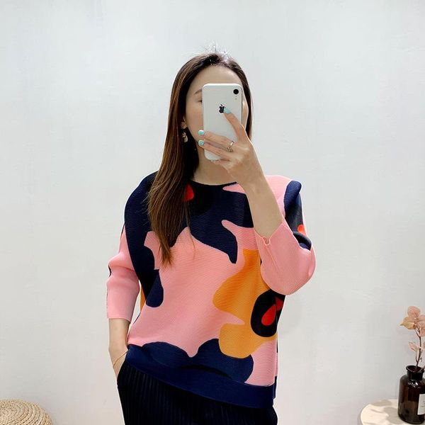 

women's t-shirt pleated 2021 spring round neck bat sleeve quarter casual pullover, White