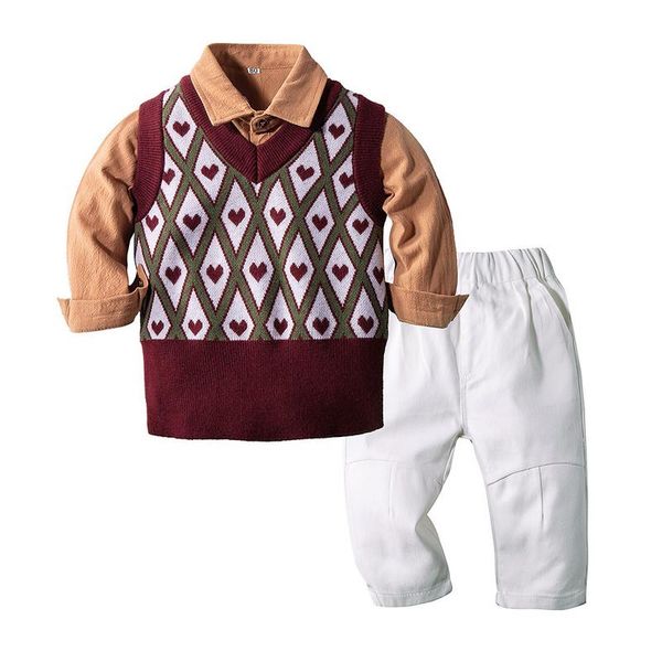 

clothing sets kimocat baby boy long-sleeved suit, spring fashion shirt + vest casual trousers suit 6 months-3 years, White