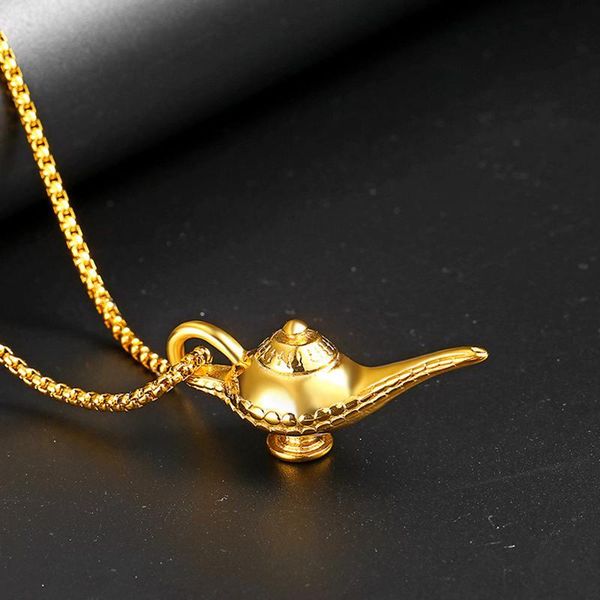 

pendant necklaces retro creative aladdin magic lamp necklace titanium steel lantern personality teapot jewelry sweater chain 2021 lp1599, Silver