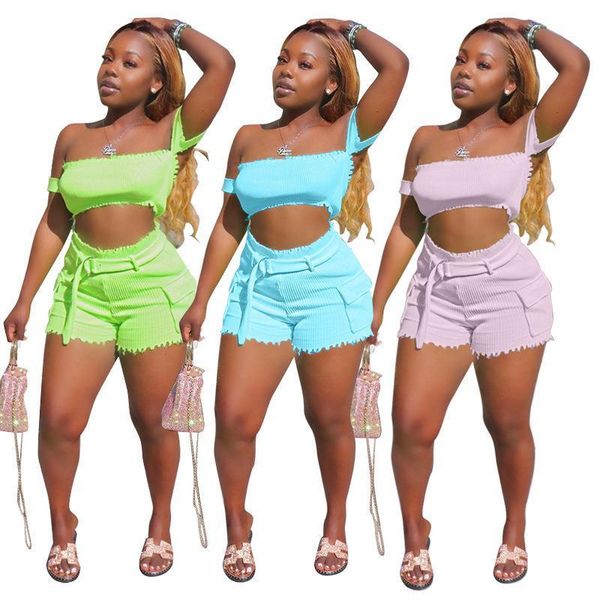 

summer crop and shorts two piece set off shoulder matching set party club outfits skinny bodycon shorts set, Gray