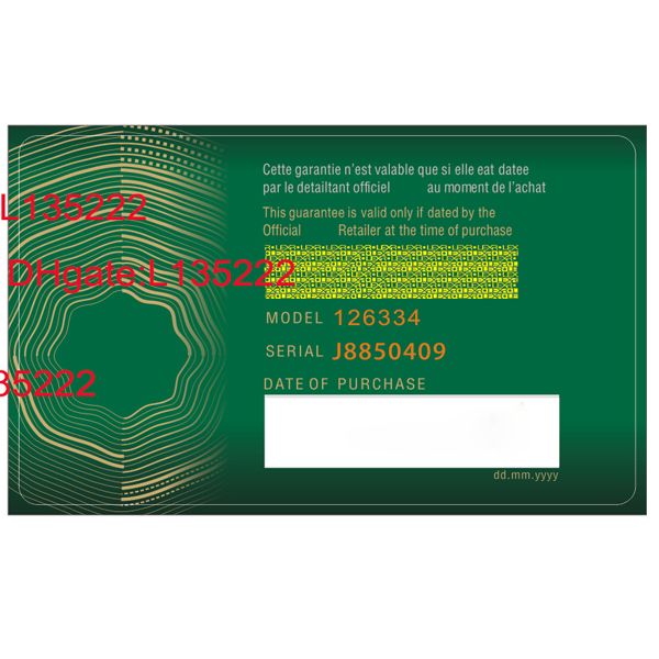 

green security warranty cards plastic watch travel boxes card 3d custom print model serial number engraving price tags for rolex watches, Black;blue