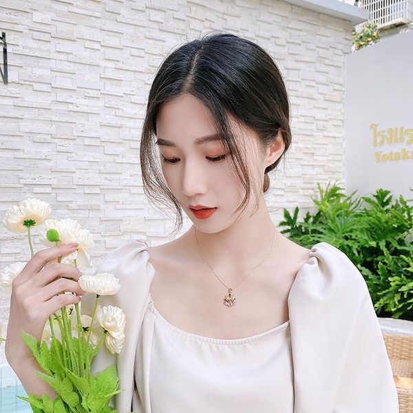 

chokers girl necklace summer stained glass stone accessories charm birthday gift temperament miasol ladies pendant simple neck jewelry, Golden;silver