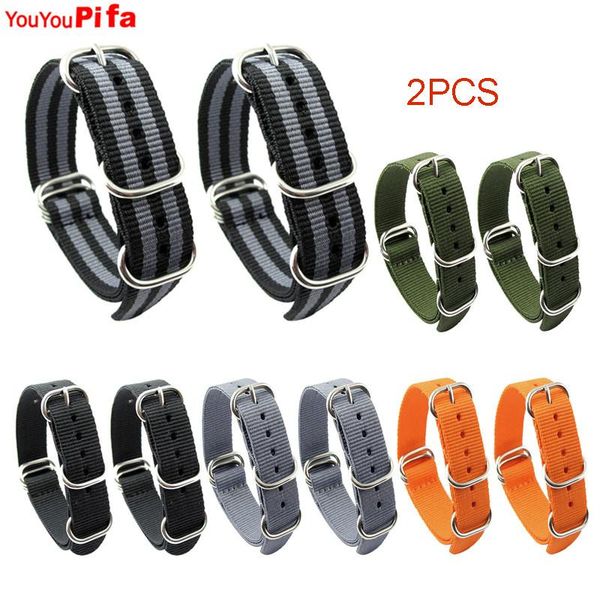 

watch bands 2pcs nato watchband nylon men strap stainless steel bracelet 18mm 20mm 22mm women striped replacement band, Black;brown