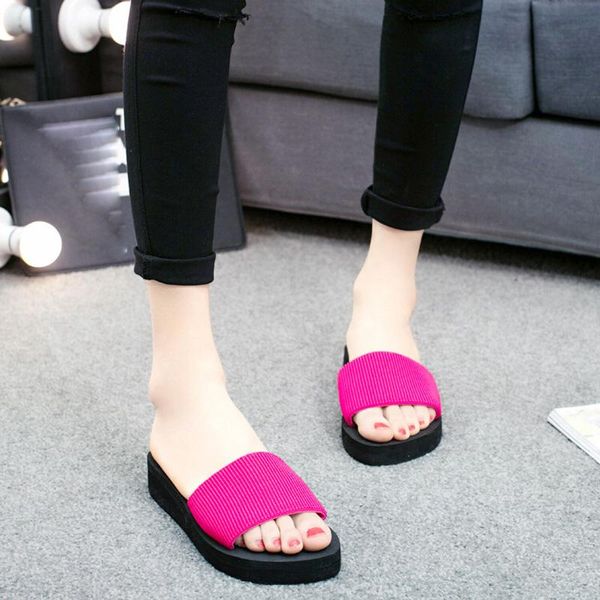 

one word with sandals, sponge cake wedges, ladies home platform non-slip beach shoes, Black