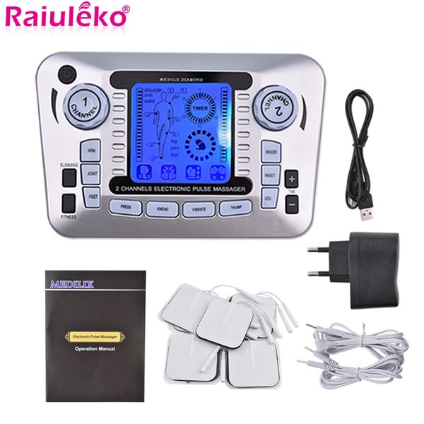

electrical muscle stimulator relax muscle massage machine pulse tens acupuncture therapy massager slimming fat burner +10 pads