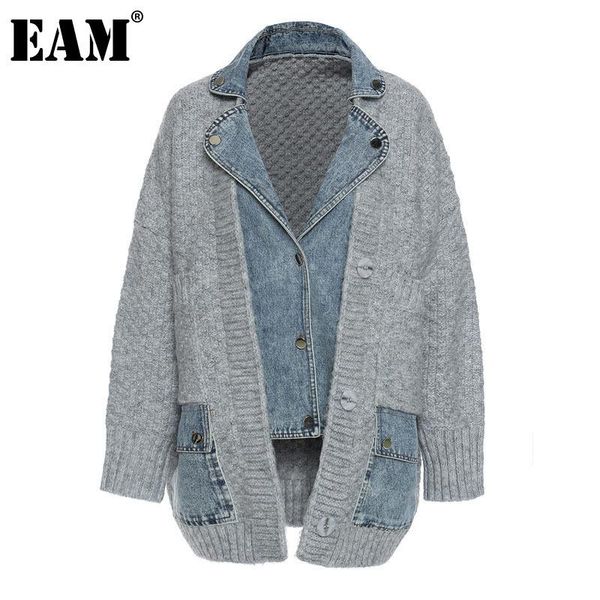 

women's jackets [eam] loose fit knitting denim stitch big size jacket lapel long sleeve women coat fashion tide autumn winter 2021 1dd1, Black;brown