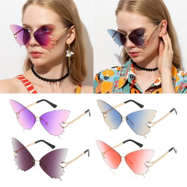 

sunglasses women fashion vintage butterfly rimless uv protection retro glasses metal eyewear christmas decorations, White;black