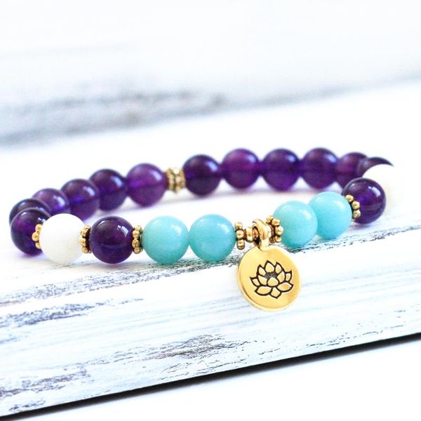 

link, chain wholesale 8 mm a grade amazonite lotus bracelet natural moonstone crystals women`s energy yoga mala, Black