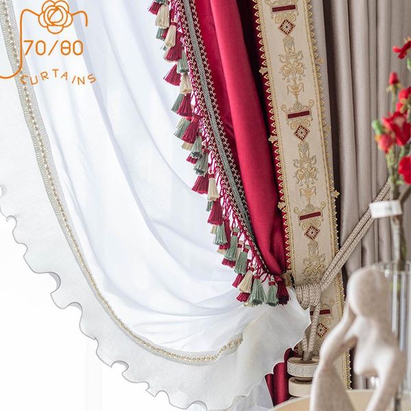 

curtain & drapes french luxury gloss stitching lace curtains blackout for living room bedroom bay window embroidered screens