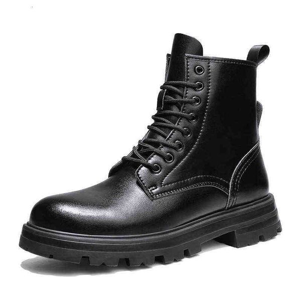 

autumn 2021 two-layer cowhide high rubber sole leisure fashion trend martin boots men, Black