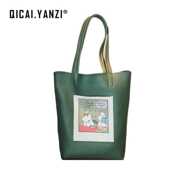 

shopping bags qicai.yanzi reusable eco-friendly women mujer portable cute cartoon printing leather handbags shoulder totes z969
