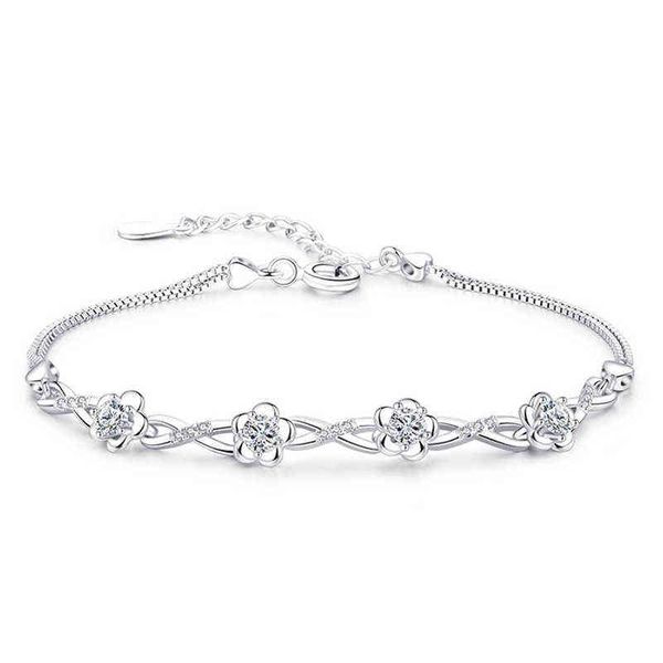 

authentic s925 sterling silver crystal vintage plum blossom flower bracelet bangle for women girl lady wedding birthday gift, Golden;silver