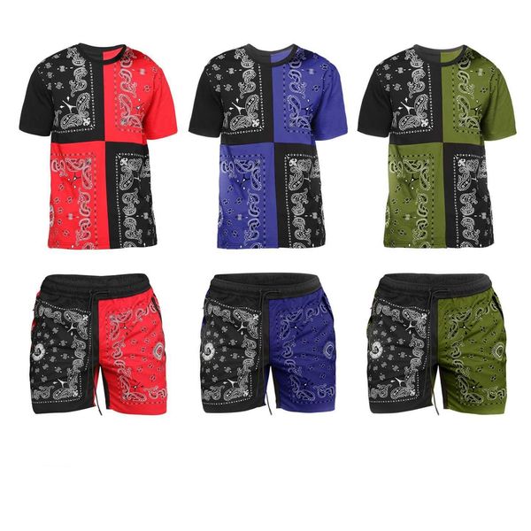 

vintage mens bandage two piece set summer tracksuit bandanna print and short pant party club outfits plus size -3xl, Gray