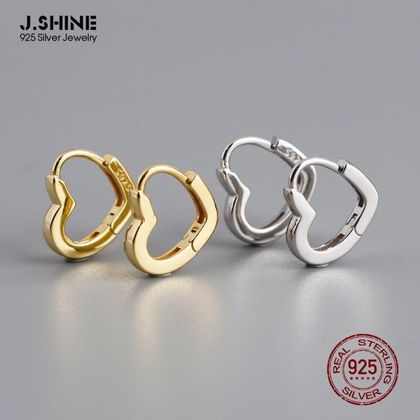 

hoop & huggie jshine authentic 925 silver love heart ear buckle heart-shaped sterling earrings hollow geometric fine jewelry, Golden;silver
