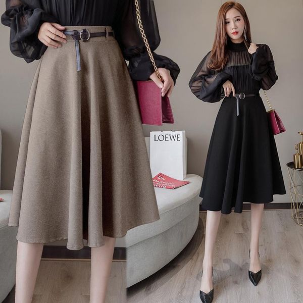 

skirts 2021 spring autumn women skirt vintage high waist a line swing elegant korean style office ladies, Black