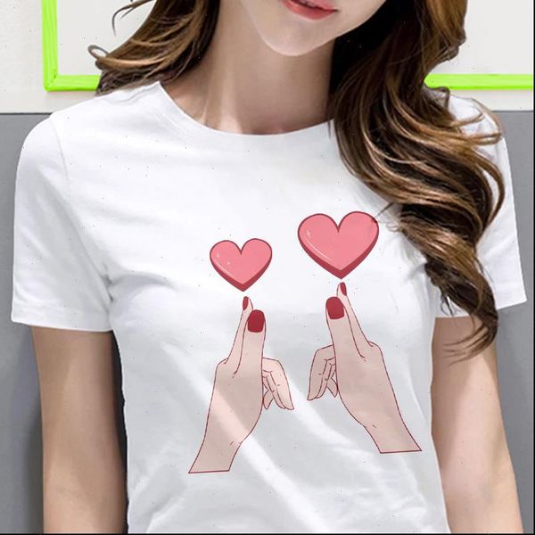 

cute than heart printed womens t shirt vogue female t shirt short sleeve white tshirt for lady casual 2021 summer new