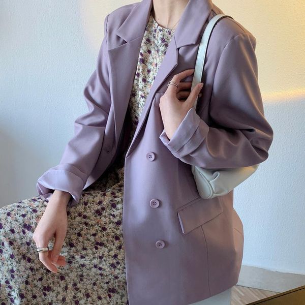 

women's suits & blazers 2021 spring loose solid color suit jacket single breasted korean casual blazer pockets female office lady, White;black