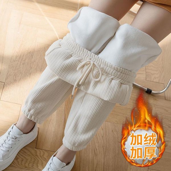 

women's pants & capris corduroy leggings and cashmere autumn winter korean style loose high waist chenille casual trousers, Black;white
