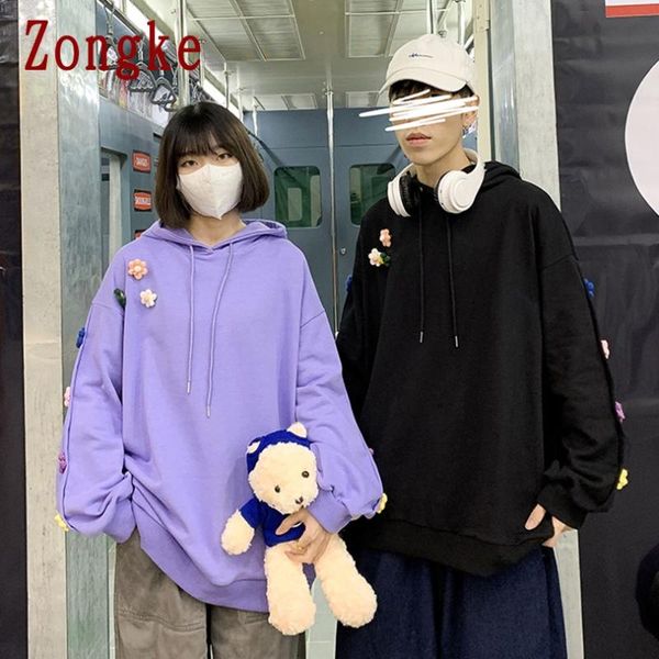 

men's hoodies & sweatshirts zongke floral hoodie men clothing harajuku hooded japan style streetwear m-3xl 2021 arrivals, Black