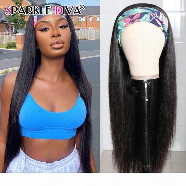 

remy headband wig straight human hair wigs brazilian human hair scarf wig 150 density gluless wigs with headband for black women, Black;brown
