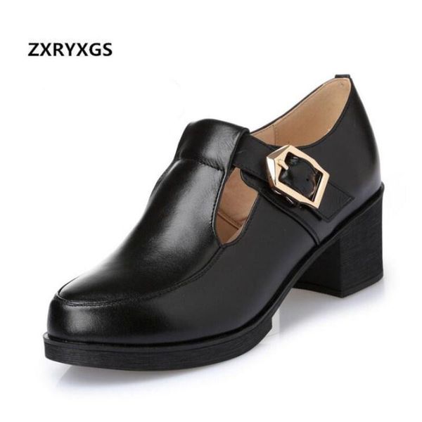 

dress shoes 2021 est spring elegant fashion women's shallow mouth plus size real leather casual thick with high heels, Black