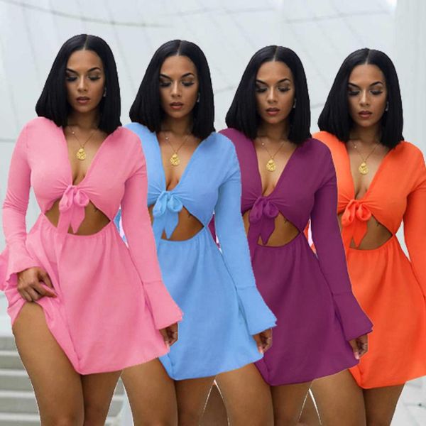 

casual dresses ladies dress slim long sleeve v-neck solid color lace hollow summer unique design outdoor street vestidos, Black;gray