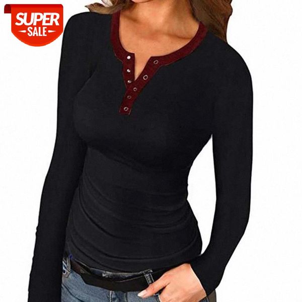 

Women Knitted T-shirts Autumn Spring Fashion V Neck Long Sleeve Rivet Patchwork Jumper Tops Streetwear 12 Colors Options WDC5983 #1o0l, White